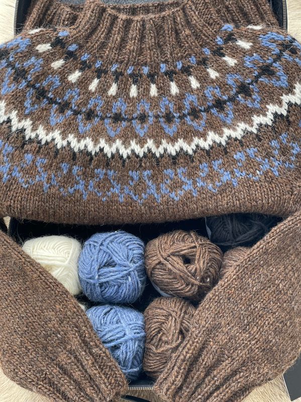Hvammur  chocholate heather- denim garnpakke