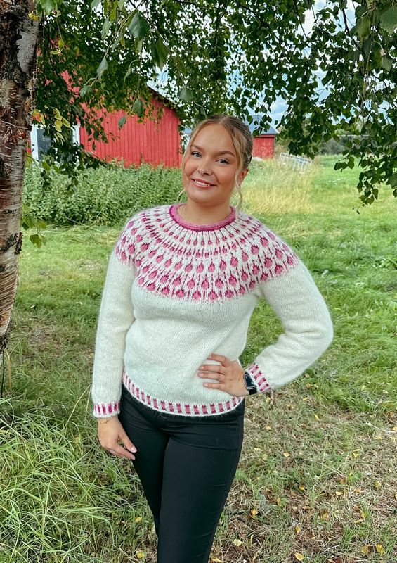 Bringebær Genser - garnpakke i Fjallalopi
